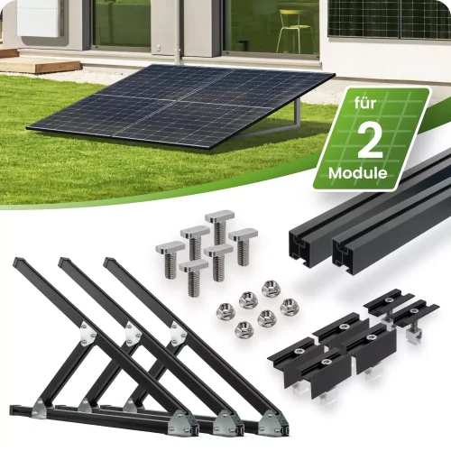 Schwarzes Flachdach- und Wand Montageset für 2 Module senkrechte Montage Photovoltaik Balkonkraftwerk Aufständerungsdreiecke - 30mm