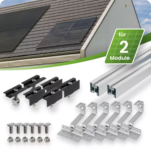 SILBERNES Schrägdach Montageset für 2 PV-Module senkrechte Montage Photovoltaik Balkonkraftwerk - 30mm