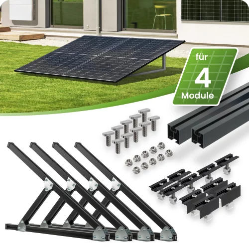 Schwarzes Flachdach- und Wand Montageset für 4 Module senkrechte Montage Photovoltaik Balkonkraftwerk Aufständerungsdreiecke - 30mm