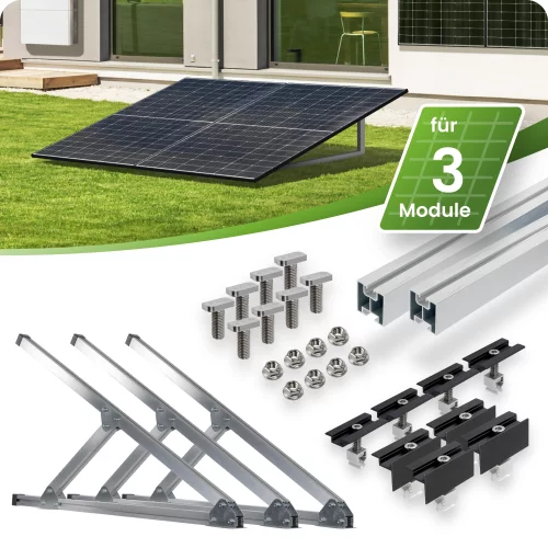 Silbernes Flachdach- und Wand Montageset für 3 Module senkrechte Montage Photovoltaik Balkonkraftwerk Aufständerungsdreiecke - 30mm