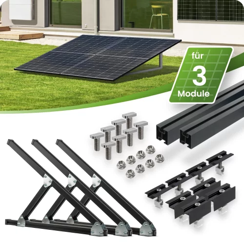 Schwarzes Flachdach- und Wand Montageset für 3 Module senkrechte Montage Photovoltaik Balkonkraftwerk Aufständerungsdreiecke - 30mm