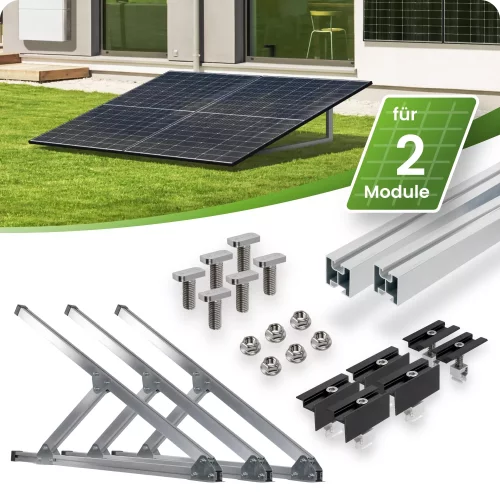 Silbernes Flachdach- und Wand Montageset für 2 Module senkrechte Montage Photovoltaik Balkonkraftwerk Aufständerungsdreiecke - 30mm