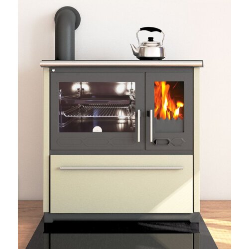 Plamen 850 Glas N – cremefarbener Holzherd (linke Ausführung)