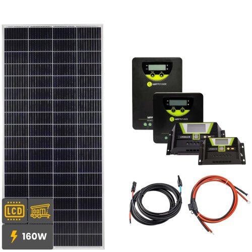 160W Solar Inselanlage Bausatz (1x160 W) für Garten, Ferienhaus & Co - Spannungswandler auswählbar
