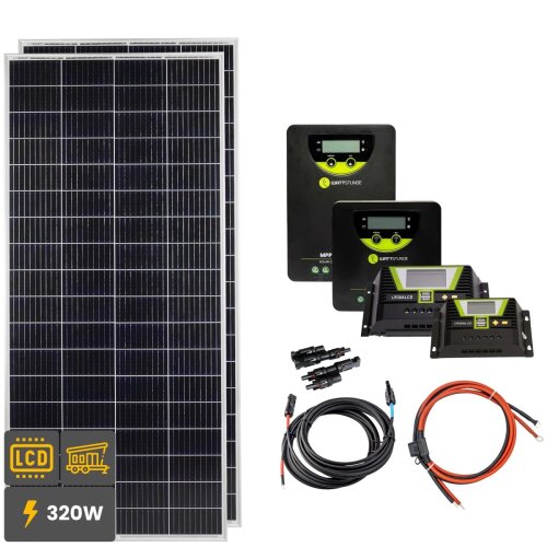 320W Solar Inselanlage Bausatz (2x160 W) für Garten, Ferienhaus & Co - Spannungswandler auswählbar